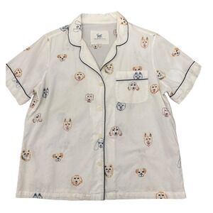 Printfresh must love Dogs Print Pajama Top Short Sleeve Button Down White Size S